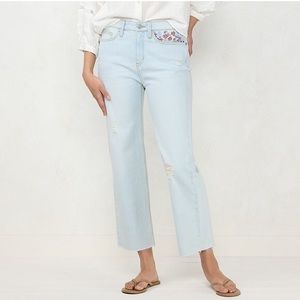 LC Lauren Conrad Women 8 Light Denim Floral Embroidered High-Rise Crop Jean NWT